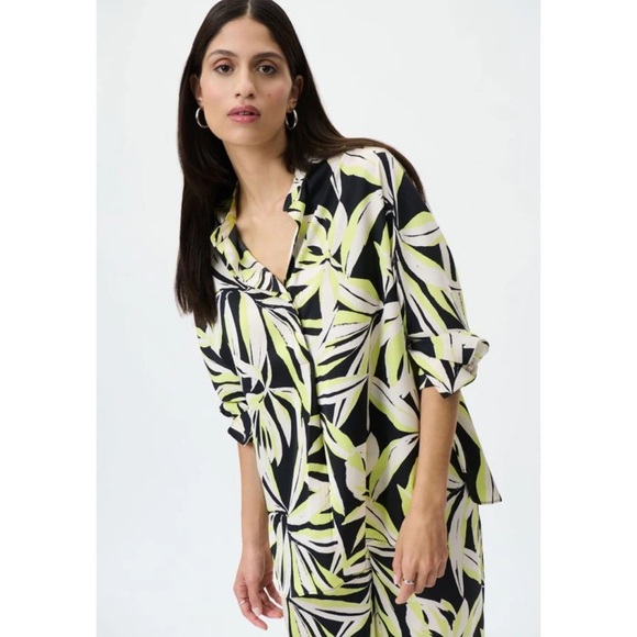 Joseph Ribkoff Tops - Joseph Ribkoff Black, Lime and Cream Leaf-Print Blouse, Size 4 (oversized), NWT